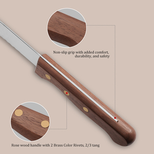 Cuchillo para Cortar Carne Asada de Acero Inoxidable con Alto Contenido de Carbono de 14/12/10 Pulgadas con Borde Dentado y Mango de Madera de Palisandro - Product Image 4