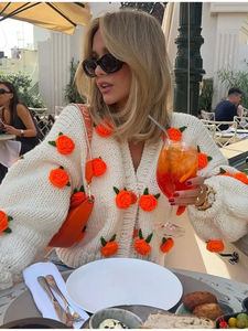 Suéter de Mujer de Moda Primavera, <span class=keywords><strong>Tejido</strong></span> <span class=keywords><strong>a</strong></span> <span class=keywords><strong>Crochet</strong></span> con Flores 3D, Personalizado, de Manga Larga, Cuello en V, Corto, Holgado, Tipo Cárdigan - Product Image 3