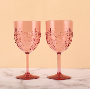 Roze wijnglazen onbreekbaar plastic wijnglas - elegante vintage gegraveerde plastic wijnglazen beker voor bruiloft feest - Product Image 1