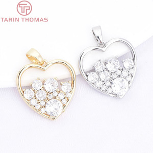 Colgantes en Forma de Corazón de Latón Chapado en Oro de 24K con Circonita, Accesorios de Alta Calidad para la Fabricación de Joyería DIY - Product Image 1