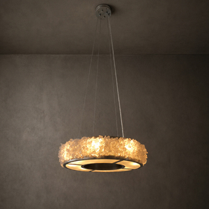 Lustre moderne rond en pierre de cristal naturelle, luminaire suspendu LED en forme d'anneau pour salle à manger, salon, villa, décoration intérieure - Product Image 1