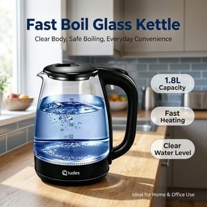 Bouilloire électrique en verre Qiudes 1,8 L, ébullition rapide, arrêt automatique, niveau d'eau visible, sans fil, pour la maison et le bureau - Product Image 1