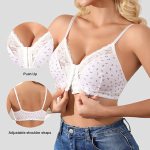 <span class=keywords><strong>Soutien</strong></span>-<span class=keywords><strong>gorge</strong></span> sans fil push-up respirant à fermeture avant en dentelle florale côtelée à bonnets fins pour femme – Vente en gros usine - Product Image 2