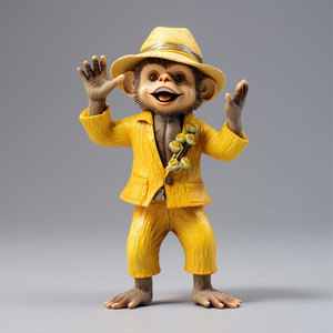 Figura de Mono de Plástico con Sombrero de Paja y Traje Amarillo, Decoración Artesanal de Resina para Sala de Estar, Regalo de Cumpleaños, Diseño Contemporáneo, para Mayores de 14 Años - Product Image 2