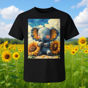 Camiseta Infantil Unisex con Estampado Gráfico de Elefante y Girasol, Diseño Animal - Product Image 3