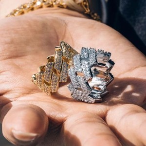 Bague pour homme à 2 rangs style Cuban Link, Moissanite couleur D, en argent sterling 925, style Hip Hop Bling, passe le testeur de diamant, certifié GRA - Product Image 6