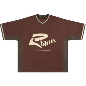 Personalizado de alta calidad 100% algodón chenilla bordado logotipo ropa de calle de gran tamaño de manga corta cuello redondo empalme camisetas de los hombres - Product Image 2