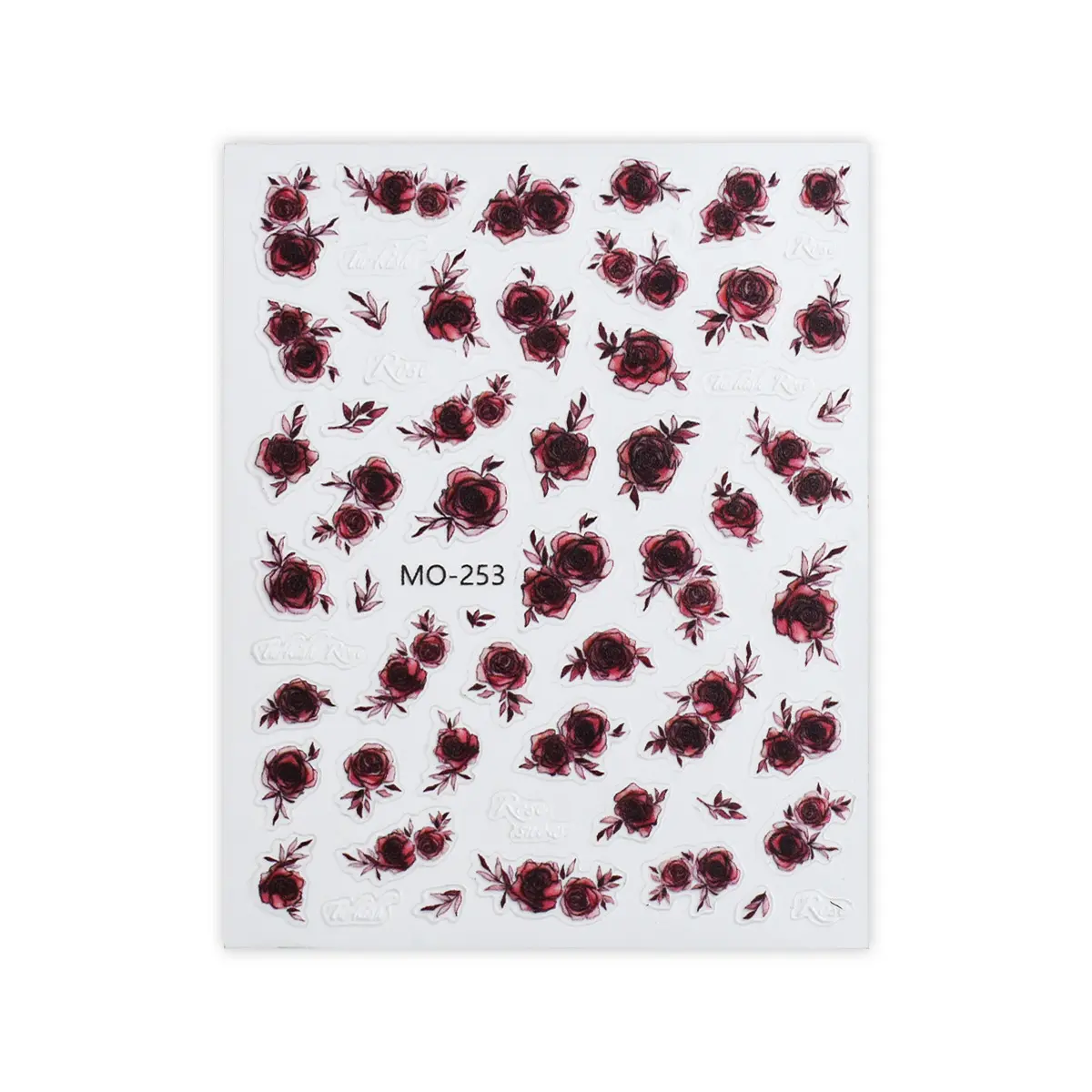 Neuzugang handgezeichneter rosa Nagel-Aufkleber Relief 3D schwarz weiß halbtransparent blutrot Blume Nagelkunst-Aufkleber Dekorationen
