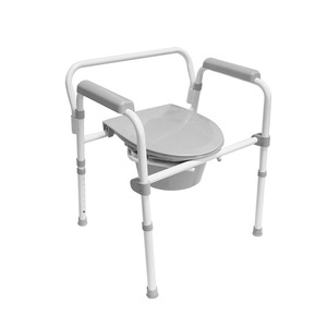 เก้าอี้นั่งถ่ายแบบพกพาพร้อมที่นั่งทรงกลมและดีไซน์กันลื่นสำหรับผู้สูงอายุและผู้พิการ ใช้ภายในอาคาร สีขาวและสีเทา - Product Image 1