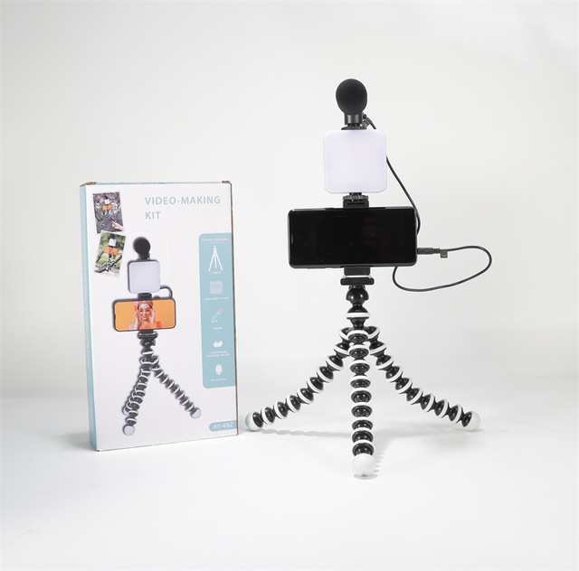 AY-49Z Octopus Tripod Kit Portable Flexible Selfie Stick Mobile Phone Camera Stand With Filling Light Making Kit for Vlog