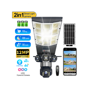 Lámpara Solar de Calle con Luz LED de 12MP V380pro, Cámara de Seguridad CCTV con WiFi 4G, PIR de 360 Grados, 3 Lentes, 3 PTZ - Product Image 1