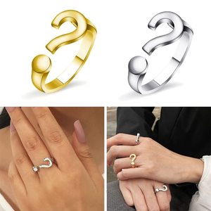 Nhẫn hở ngón tay thời trang mạ vàng dành cho nữ & nam, đeo hàng ngày, chất liệu đồng thau, kiểu dáng dấu hỏi, có thể điều chỉnh, trang sức thường ngày - Product Image 2