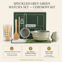 Ensemble de thé matcha japonais en bambou personnalisé avec logo, fouet, cuillère, bol à matcha, support en céramique, fouet à matcha fait à la main, kit