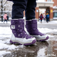 Bottes d'hiver imperméables, respirantes, coupe-vent et légères pour enfants, unisexes, mi-mollet, avec tige en tissu extensible et doublure en fourrure.