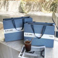Tas Kado Kertas Biru dengan Pegangan Lembut dan Cetak Offset Logo Kustom, Tas Belanja untuk Kemasan Ritel