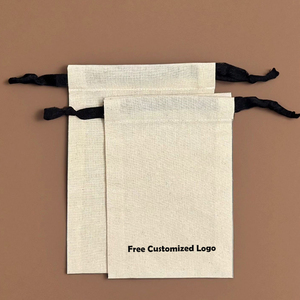 Nhà Sản Xuất Tùy Chỉnh Bông Tự Nhiên Dây Kéo Túi Quà Tặng Đồ Trang Sức Pouch Màu Be Bông Vải Dây Kéo Pouch Với Màu Đen Ribbon - Product Image 1