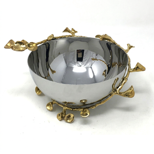 Bol en métal plaqué argent avec motif de branche dorée, fait main, décoratif, pour la décoration de table à la maison, style glamour - Product Image 1