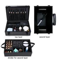 C valise 2 couches pour tous les kit cosmétique avec miroir d'éclairage Salon de coiffure train vanité roulant beauté trousse de maquillage