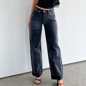 Women's Straight Leg Acid Washed Denim <strong>Pants</strong> Vintage Custom Logo Cotton Denim Trousers Low Waist Loose Fit Female Baggy <strong>Jeans</strong> - Product Image 2