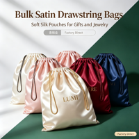 Pochette en satin de soie de luxe avec cordon de serrage, logo personnalisé, sac anti-poussière pour extensions de cheveux et emballage cadeau haut de gamme
