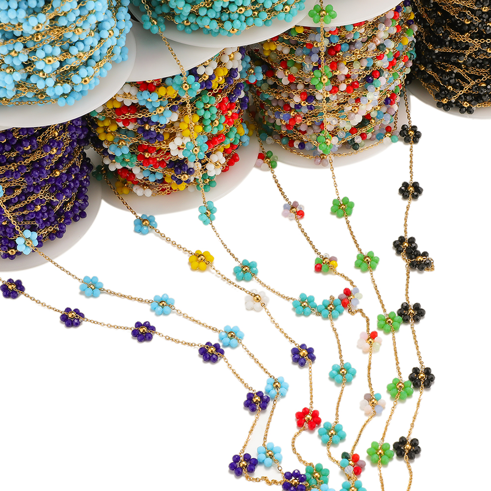 DIY Necklaces Bracelet Supplies Jewelry Making Crafts Wholesale 1 Meter Stainless Steel Pearl Braided Flowers Flat Chains