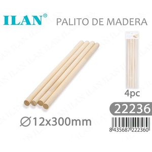 Varillas de Madera ILAN 12x300mm para Manualidades, Paquete de 4 - Product Image 1