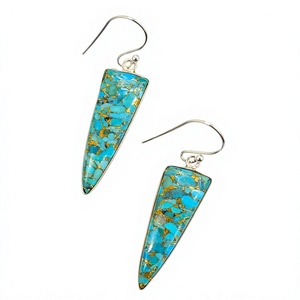 Custom 925 <b>Silver</b> Copper Turquoise <b>Earring</b> Wholesale <b>Long</b> Triangle Drop Dangle Jewelry In Wholesale Price - Product Image 4