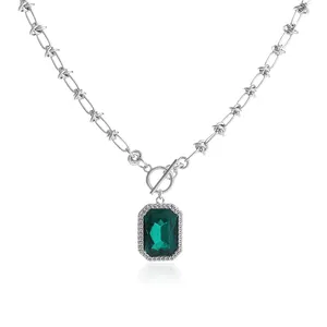Komi Luxe Vierkant Smaragd Kristallen Hanger Kettingen Sieraden Collectie Voor Vrouwen Meisjes Verjaardag Huwelijksgeschenken