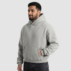 Blank Cotton <b>Box</b> Hoodie 500 Gsm High Quality <b>Drop</b> Shoulder Hoodie Velour Plain Oversized Regular Winter Half Zip - Product Image 1