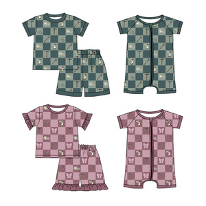 Conjunto de Pijama de Verano Personalizado con Estampado a Cuadros, 95% Algodón, 5% Elastano, Pantalones Cortos para Niños, Ropa de Dormir para Bebés, Conjunto de Ropa para Hermanos - Product Image 2