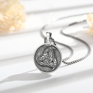 Merryshine in argento Sterling 925 fase lunare nordico lupo celtico e luna uomini Witcher vichella testa di lupo collana pendente per gli uomini - Product Image 5