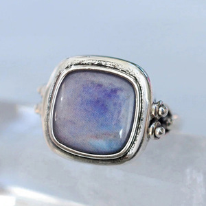 Bague Cœur Vintage Bleu Foncé, Design Carré, Style Rétro Vieilli, Accessoire de Mode Féminin pour Fête, Cadeau - Product Image 6