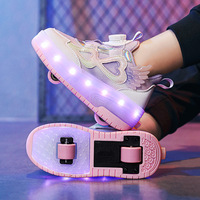 Chaussures à roulettes durables et confortables pour filles, avec lumières LED clignotantes rétractables, 2 roues, pour l'été et l'hiver