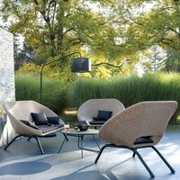 Fauteuil suspendu moderne en osier surdimensionné pour extérieur, chaise longue avec structure en acier, 4 coussins, pour jardin et patio