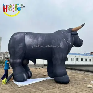 Parade animal life size huge black Inflatable buffalo ox model giant blow up bull