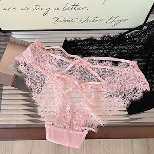 Culottes sexy pour femmes, taille basse, en tricot uni respirant, avec dentelle, style bikini croisé au dos, string sexy - Product Image 4