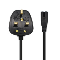 Cable de Alimentación Carryon BS de 3 Pines con Enchufe UK de 1m y 16A, 2 Tomas de Corriente Alterna, Certificación VDE CE, Conductor 100% Cobre, Extremo C17, para Electrodomésticos