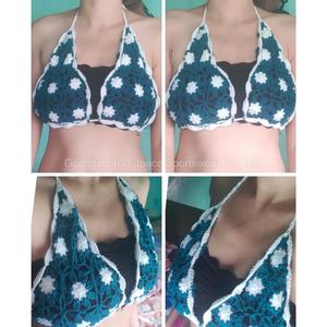 ชุดว่ายน้ำบิกินี่ท่อนบนแบบมินิ คอวี แต่งลายดอกไม้ปัก 3 มิติ สไตล์วินเทจ ผลิตตามแบบ OEM/ODM  งานแฮนด์เมด สายผูก  ชุดชายหาดสำหรับผู้หญิง 1 ชิ้น - Product Image 4