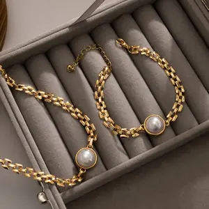 Hip Hop metallo cavo Micro-pavé collana a catena di perle tripla fila cinturino stile accessorio per donna