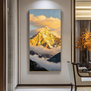 Landscape <b>Painting</b> Mountain River Scene Metal <b>Frame</b> 3D Visual Effect Hand Drawn Oil Art <b>For</b> Entrance Hall Living Room Corridor - Product Image 2