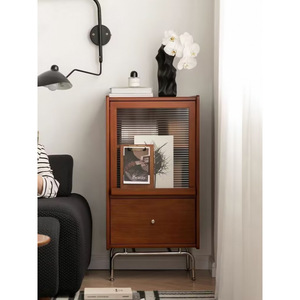 Solid Wood Glass <b>Storage</b> Cabinet With Drawer Living Room <b>Side</b> <b>Table</b> Bedroom Bedside Cabinet Nordic Style Furniture - Product Image 1