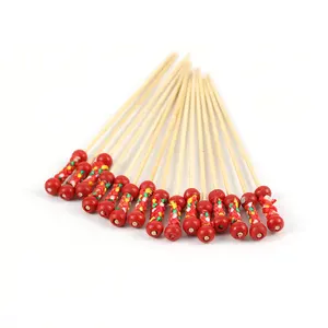 Creative Classic Double Bead Bamboo Fruit Skewer For Cocktail Cold Dish Fruit Decoration