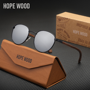 Gafas de Sol Redondas de Madera de Nogal Hechas a Mano HOPE WOOD 2025, Gafas de Sol Steampunk Polarizadas para Hombre y Mujer 5519 - Product Image 4