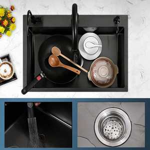 Fregadero de cocina de acero inoxidable 304 con un solo compartimento, base con ranura, diseño en X para guía de flujo, superficie nano resistente al óxido y a los arañazos. - Product Image 6