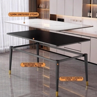 Ensemble de table à manger rectangulaire en pierre frittée, plateau en pierre de 12 mm, structure en acier au carbone, chaises en cuir souple, meubles de salle à manger pour la maison et l'appartement