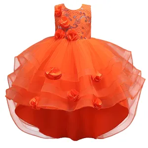 Western-Stil Ballkleid Tülle Blume Mädchenkleid rosa Hochzeitskleid für Party geschichtetes Styling Kind Ballkleider für 3-12J