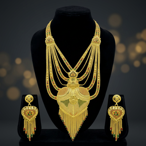 สร้อยคอทองเหลืองชุบทอง 14K18K24K ลายดอกไม้แบบรานีฮาร์ สร้อยคอยาวแบบดั้งเดิมสำหรับงานแต่งงานสไตล์ตุรกี ขายส่ง - Product Image 3