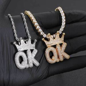 <b>Crown</b> Bubble Letter Number Hip Hop Pendant Custom Real Gold Plated Prong Setting 925 <b>Silver</b> Moissanite Bling Iced Out Jewelry - Product Image 2