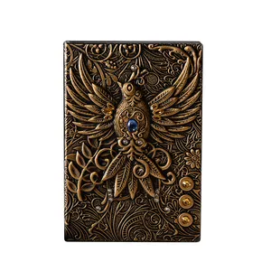 A5 Phoenix leather hard cover notebook,Classic Creative 3D embossed leather notebook,Travel Journal