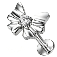Clou d'oreille en titane ASTM F136 avec zircone cubique, filetage interne, pour piercing hélix, motif nœud papillon, boucles d'oreilles tendance pour femmes